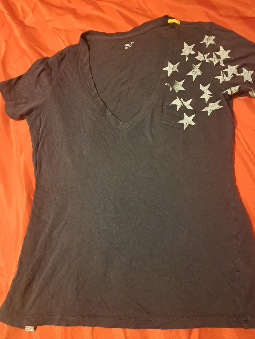 GAP Black V-Neck Tee with Silver Star Accents